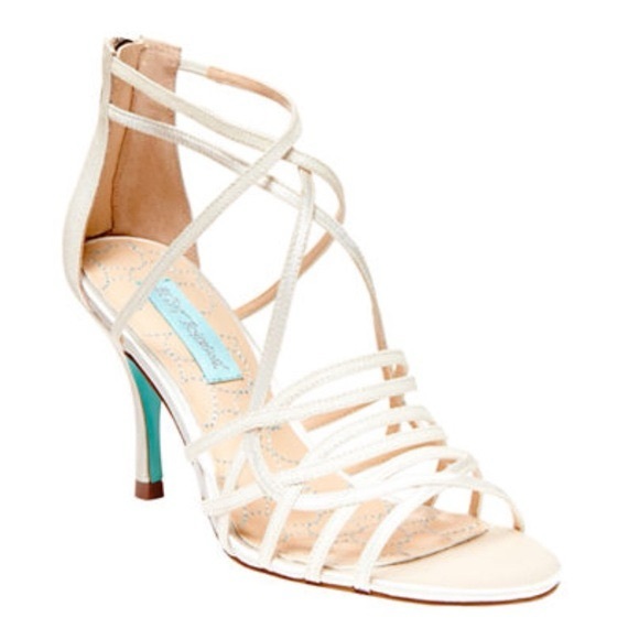 Blu by Betsy Johnson ivory glitter iridescent open toe back zip heels 7.5 927 - Picture 1 of 10